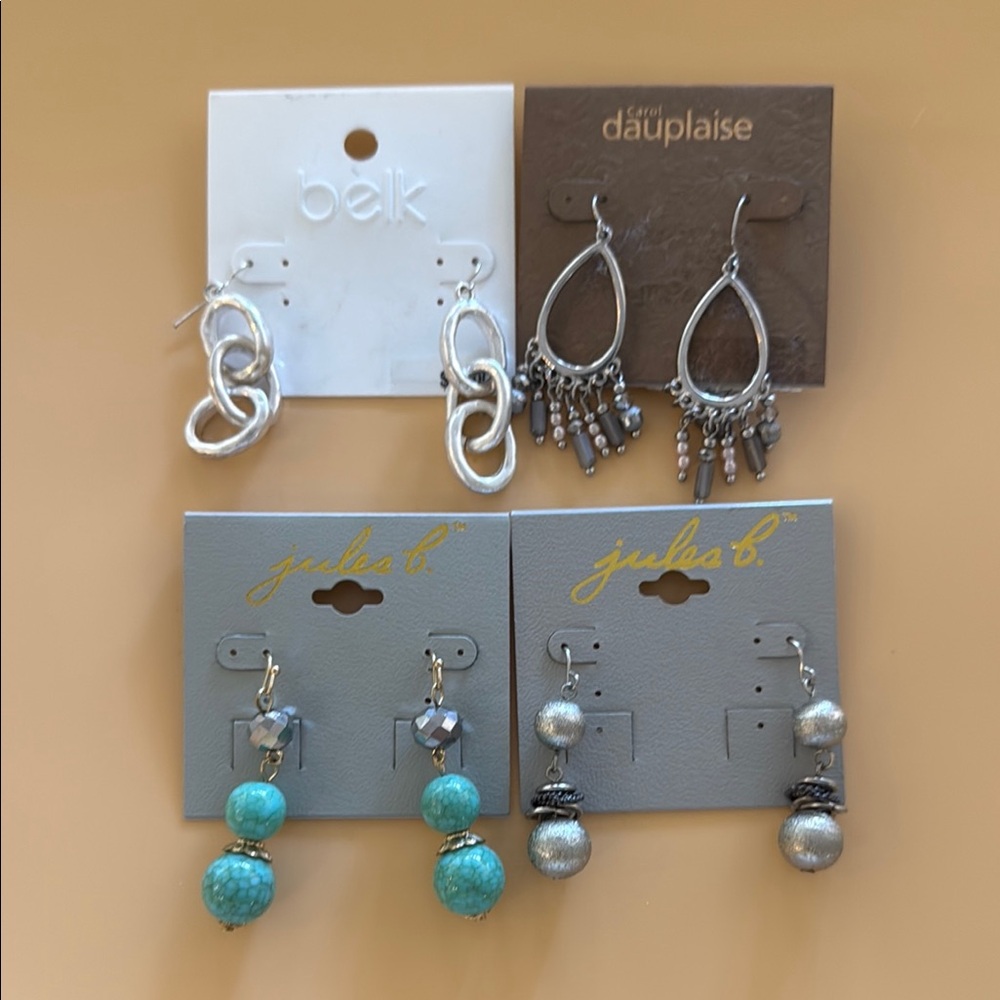 New 4 Pairs Women Silver and Turquoise Earrings